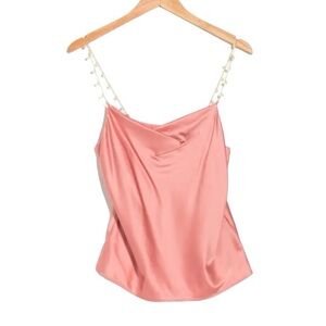 New Cami NYC Busy Heart Stretch Silk Pearl Chain Strap Cami in Quartz Size XL
